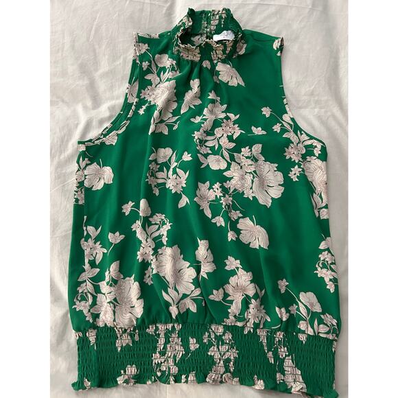 Sienna Sky Green Floral Top – Smocked Neck, Sleeveless, Loose Fit Blouse Size M - Picture 7 of 9